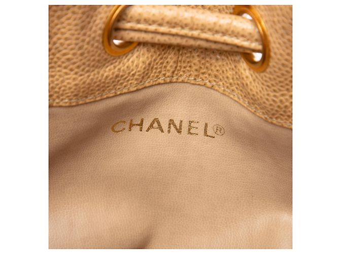 Borsa a secchiello Chanel Brown CC Caviar con coulisse - vista 5