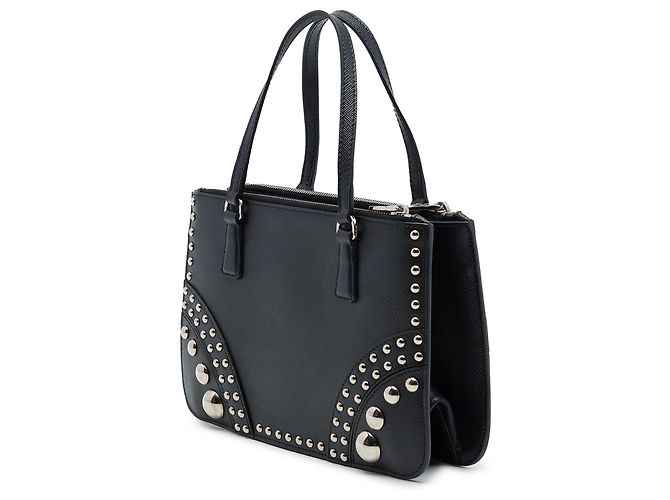 Borsa Tote Prada Black Saffiano Lux con doppia zip e borchie - vista 2