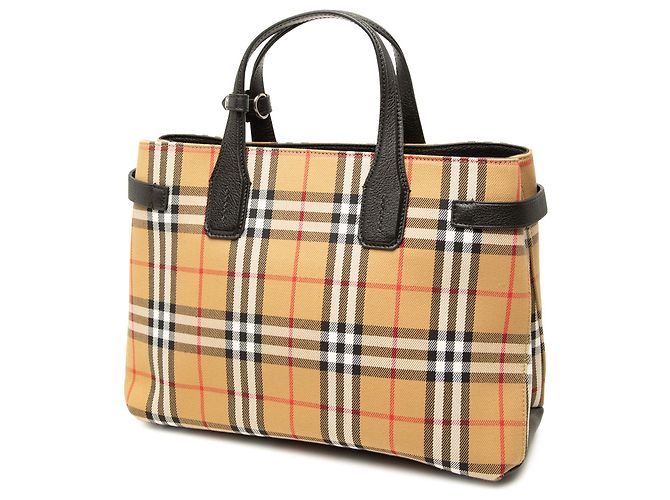 Borsa Satchel Banner Burberry Beige Medium House Check Canvas - vista 2