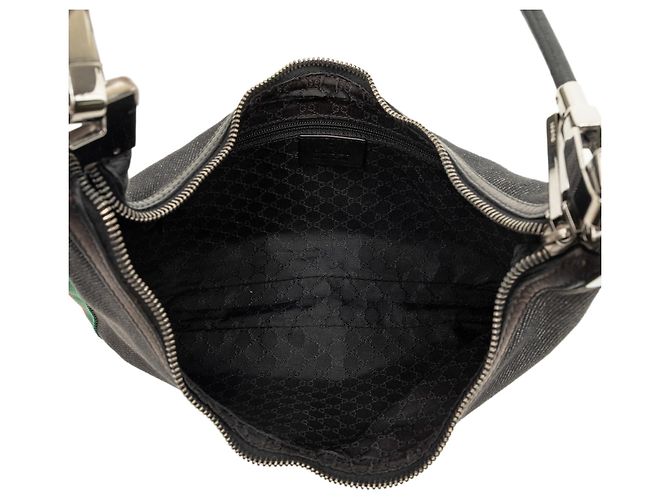 Borsa a tracolla Gucci in denim nero con banda Web - vista 4