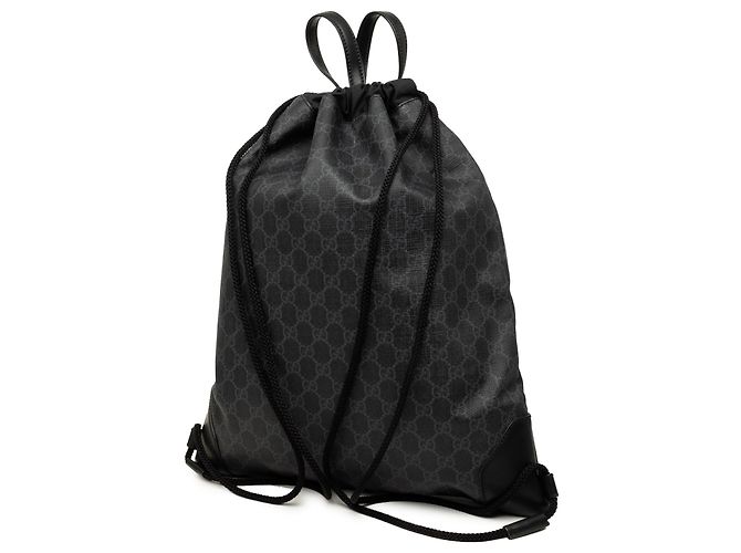 Gucci Black GG Supreme Web Drawstring Backpack - view 2