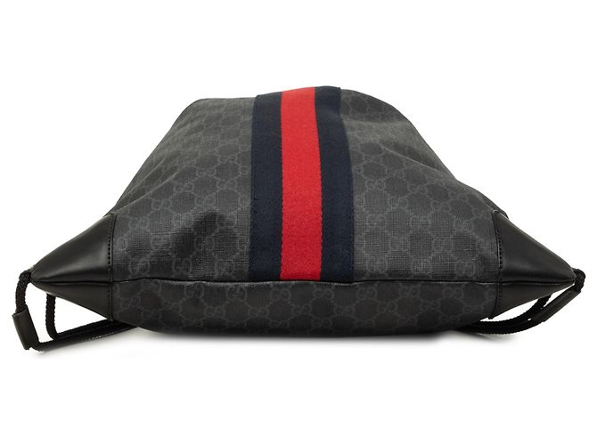 Gucci Black GG Supreme Web Drawstring Backpack - view 3