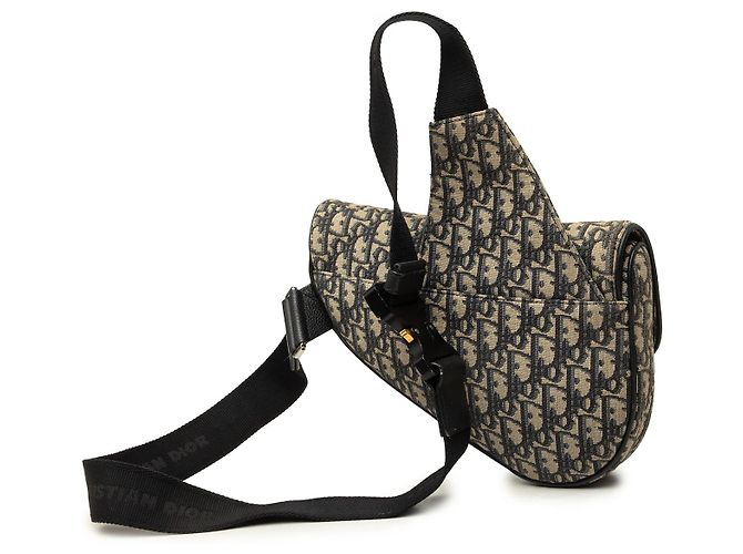 Borsa a tracolla Saddle Dior in tela Blue Oblique - vista 2