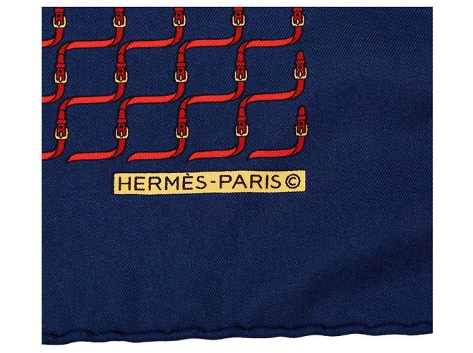 Foulard da taschino in seta stampata Blue Straps Hermès - vista 6