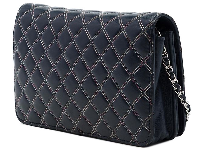 Chanel Blue CC Quilted Lambskin Double Stitch Wallet On Chain - vista 2
