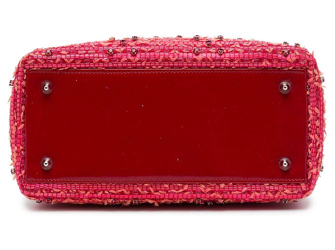 Dior Red Medium Tweed Fringe Rhinestone Lady Dior - vista 3