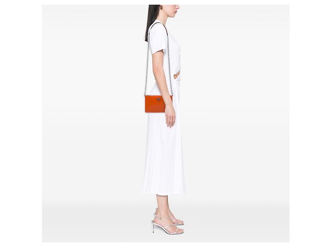 Prada Orange Saffiano Vernice Chain Crossbody - vista 5