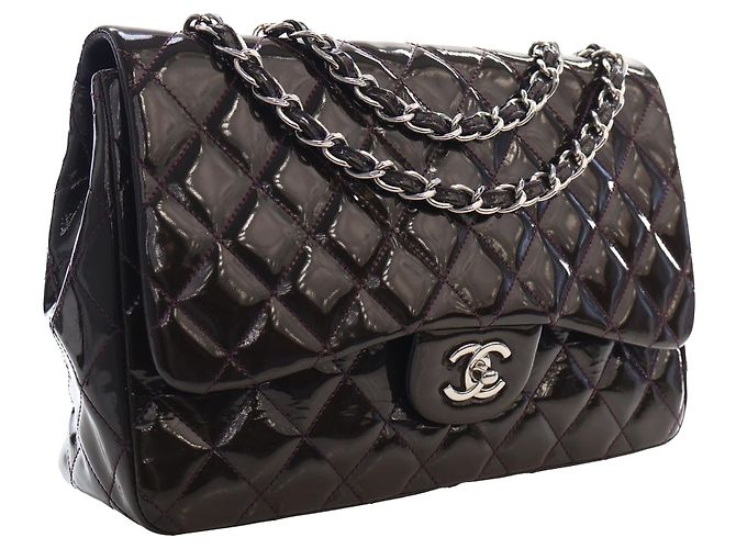 Chanel Brown Jumbo Classic Patent Single Flap - vista 12