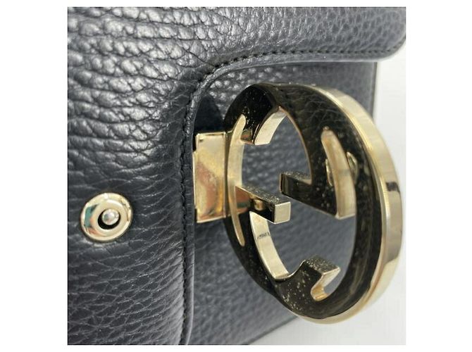 Borsa a tracolla Gucci in pelle nera e blu con tracolla a catena - vista 10