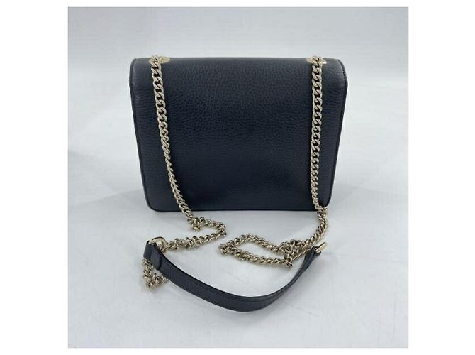 Borsa a tracolla Gucci in pelle nera e blu con tracolla a catena - vista 2
