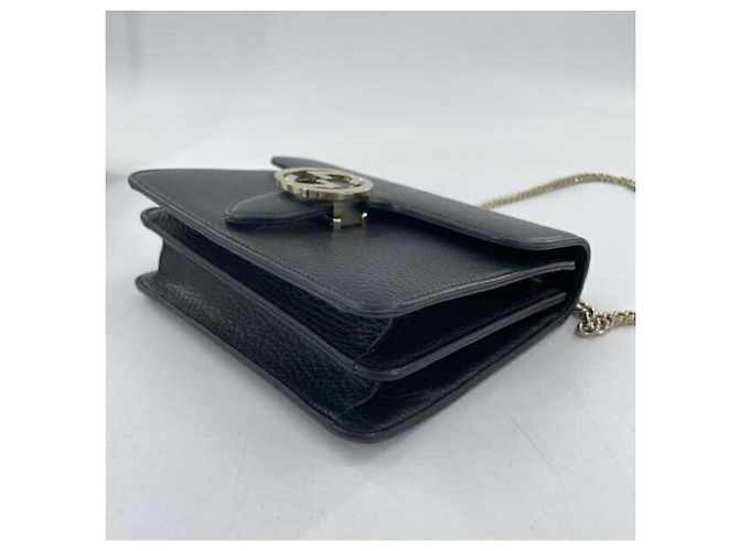 Borsa a tracolla Gucci in pelle nera e blu con tracolla a catena - vista 3