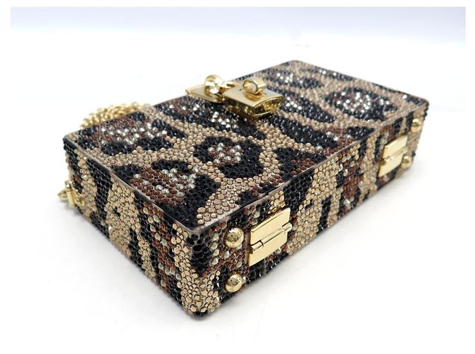 BORSA A MANO DOLCE & GABBANA BOX STRASS LEOPARD MINAUDIERE POCHETTE CLUTCH - vista 5
