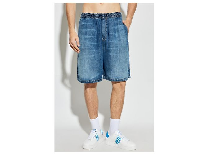 Pantaloncini in denim blu Versace in lyocell - vista 3