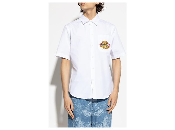 Camicia Versace in cotone bianco con taschino ricamato - vista 3