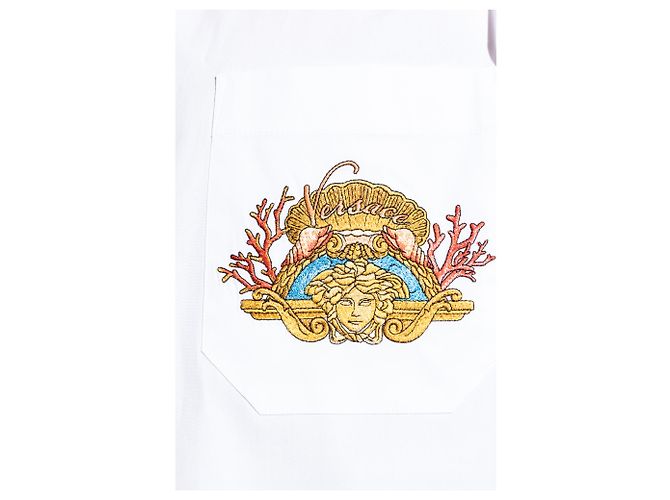 Camicia Versace in cotone bianco con taschino ricamato - vista 5