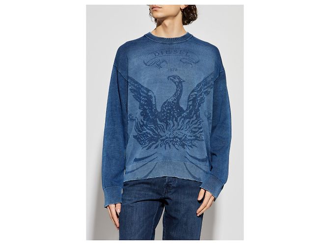 Diesel K-FENICOL Pullover aus blauer Baumwolle - Ansicht 3