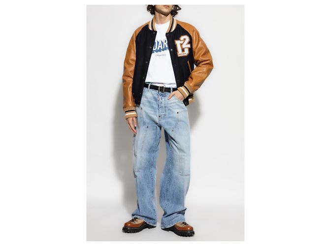 Dsquared2 Navy Blue Wool and Leather Bomber Jacket - view 2