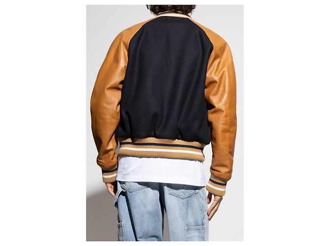 Dsquared2 Navy Blue Wool and Leather Bomber Jacket - view 4