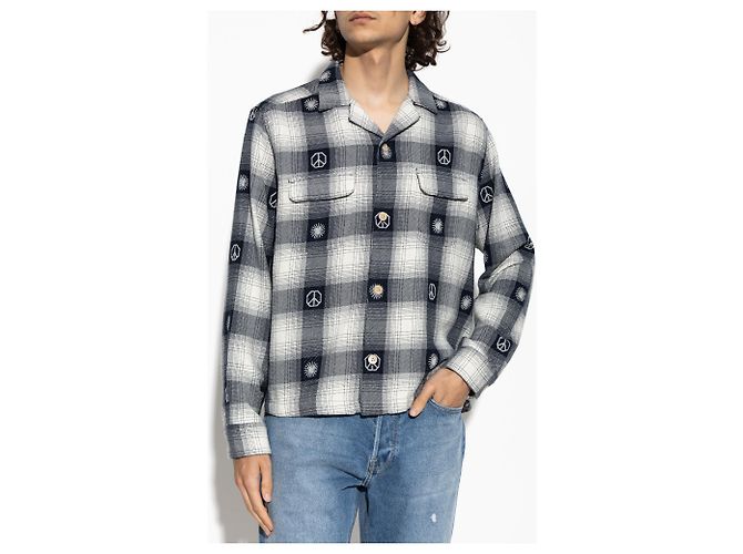 Autre Marque Camicia AllSaints Castor Blu Navy a Quadri in Cotone - vista 3