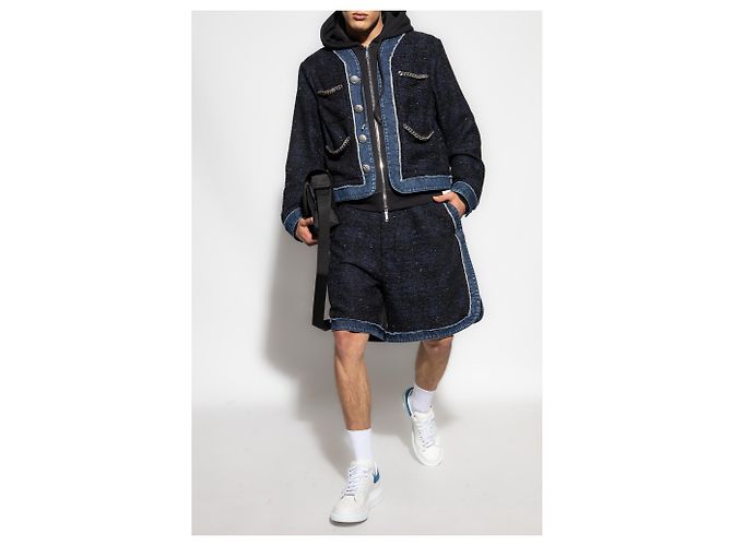 Giacca con cappuccio Dsquared2 in tweed e denim blu navy - vista 2