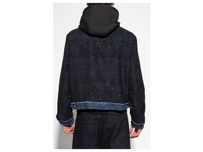 Giacca con cappuccio Dsquared2 in tweed e denim blu navy - vista 4