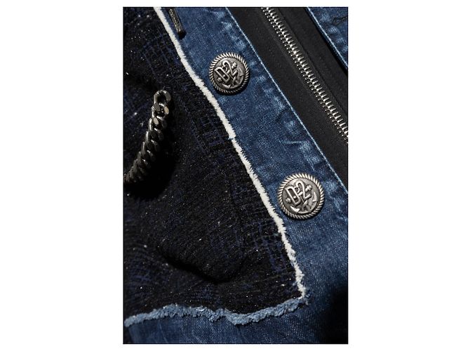 Giacca con cappuccio Dsquared2 in tweed e denim blu navy - vista 5