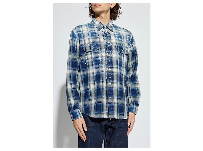Camicia Dsquared2 in cotone blu a quadri con applicazioni - vista 3