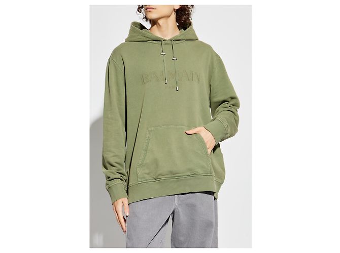 Felpa Balmain con logo verde in cotone - vista 3