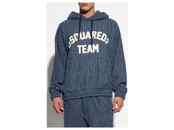 Felpa con cappuccio blu Dsquared2 con logo - vista 3