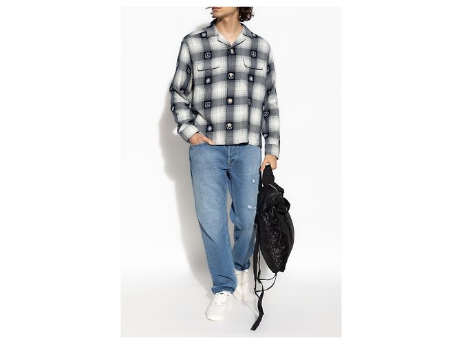 Autre Marque Camicia AllSaints Castor a quadri in cotone blu navy - vista 2