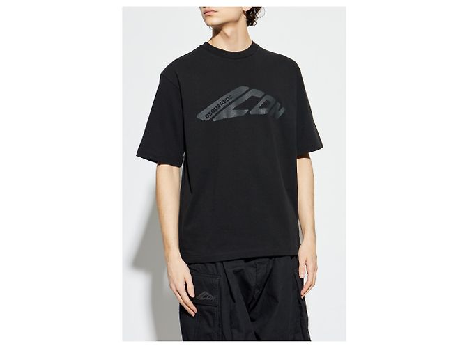 T-shirt nera in cotone con logo ICON Dsquared2 - vista 3