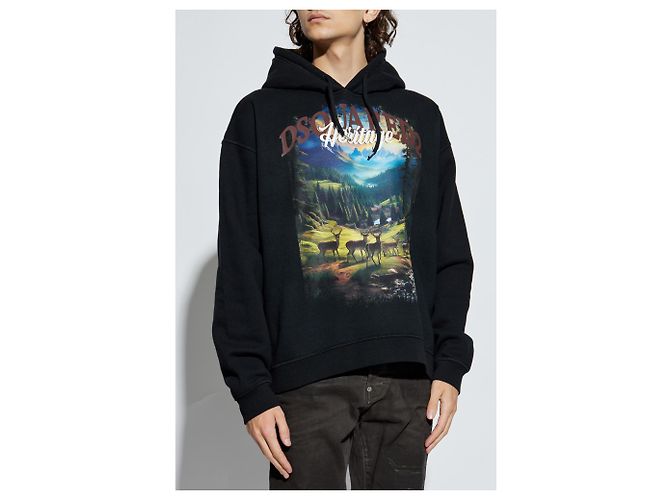 Felpa con cappuccio Dsquared2 con logo nera in cotone - vista 3