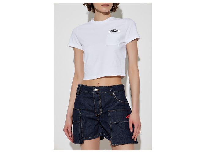 Dsquared2 Cropped T-Shirt mit Logo Weiß Baumwolle - Ansicht 3