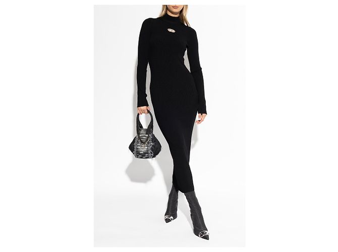 Diesel M-ZARY-B Schwarzes langes Rippstrickkleid - Ansicht 2