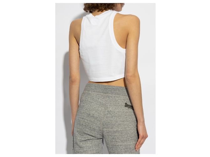 Crop top bianco senza maniche in cotone Dsquared2 con logo - vista 4