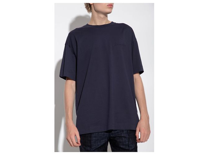 T-shirt Givenchy con logo ricamato in cotone blu navy - vista 3