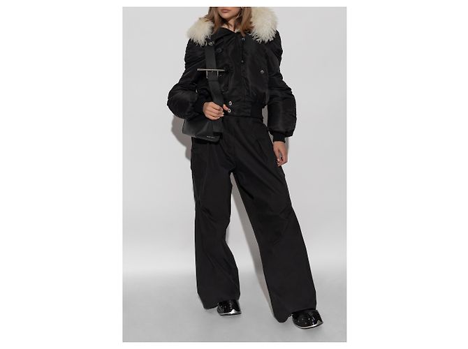 Alexander McQueen Bomberjacke Schwarz mit Pelzkapuze - Ansicht 2