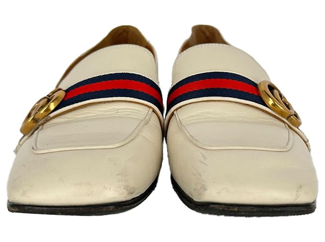 Mocassini Gucci Peyton con perle sintetiche in pelle bianca - vista 2