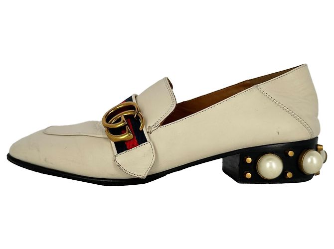 Mocassini Gucci Peyton con perle sintetiche in pelle bianca - vista 7