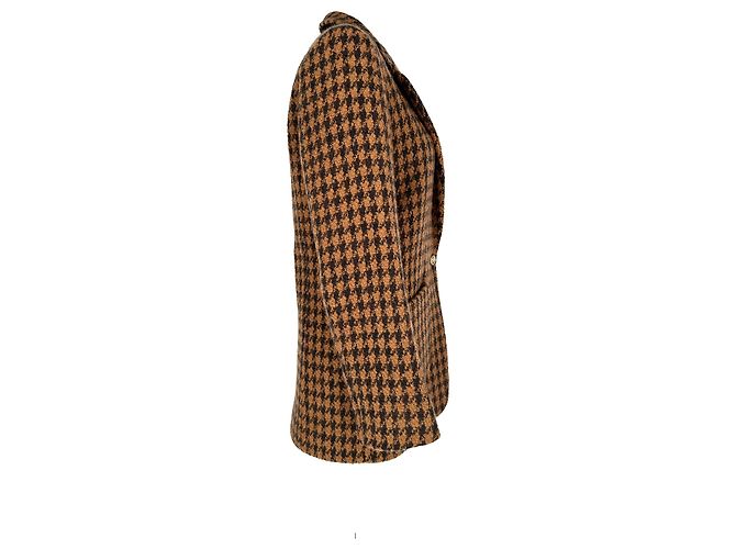 Sandro Houndstooth Check Tailored Blazer in Brown Wool - view 2
