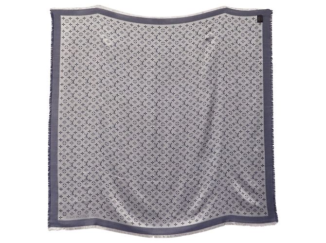 Sciarpa Louis Vuitton Monogram Denim in seta blu - vista 2