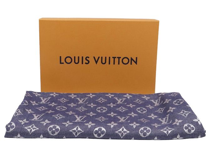 Sciarpa Louis Vuitton Monogram Denim in seta blu - vista 3
