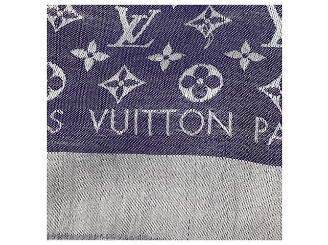 Sciarpa Louis Vuitton Monogram Denim in seta blu - vista 4