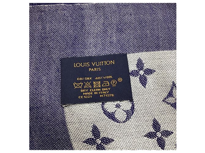 Sciarpa Louis Vuitton Monogram Denim in seta blu - vista 5