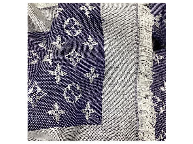 Sciarpa Louis Vuitton Monogram Denim in seta blu - vista 6