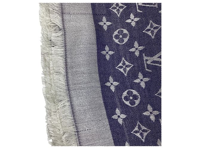 Sciarpa Louis Vuitton Monogram Denim in seta blu - vista 7