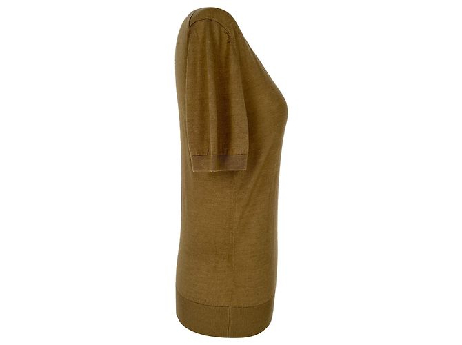 Loro Piana Kurzarm-Strickpullover mit V-Ausschnitt aus brauner Wolle - Ansicht 2
