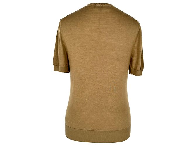 Loro Piana Kurzarm-Strickpullover mit V-Ausschnitt aus brauner Wolle - Ansicht 3