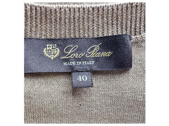 Loro Piana Kurzarm-Strickpullover mit V-Ausschnitt aus brauner Wolle - Ansicht 4