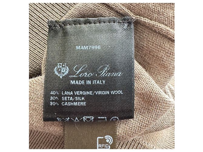 Loro Piana Kurzarm-Strickpullover mit V-Ausschnitt aus brauner Wolle - Ansicht 5